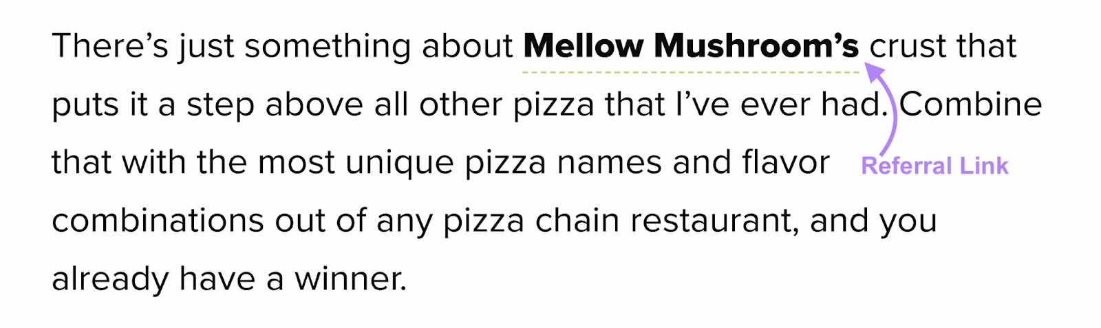 A referral link in the above blog to "Mellow Mushroom"