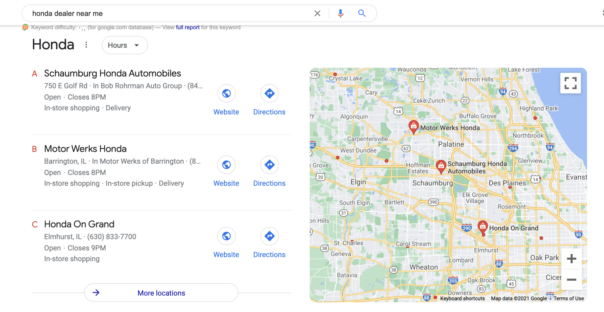 Honda dealer local search result