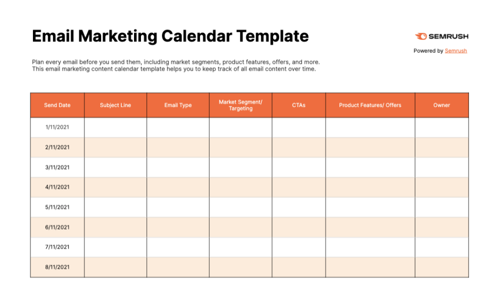 exemples de calendrier de contenu