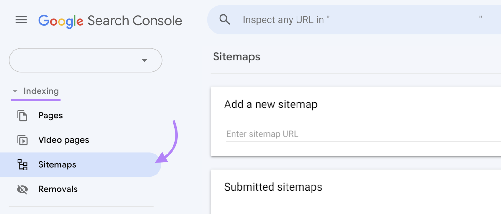 “Indexing” > “Sitemaps" buttons in Google Search Console
