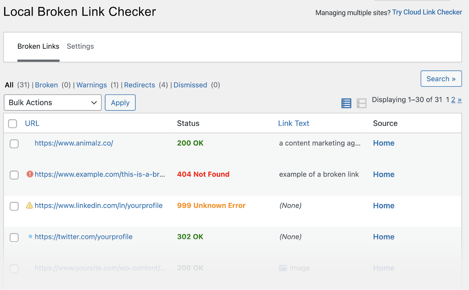 "Local Broken Link Checker" leafage   successful  Broken Link Checker plugin