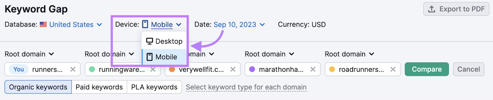 Switch from “Desktop” to “Mobile”