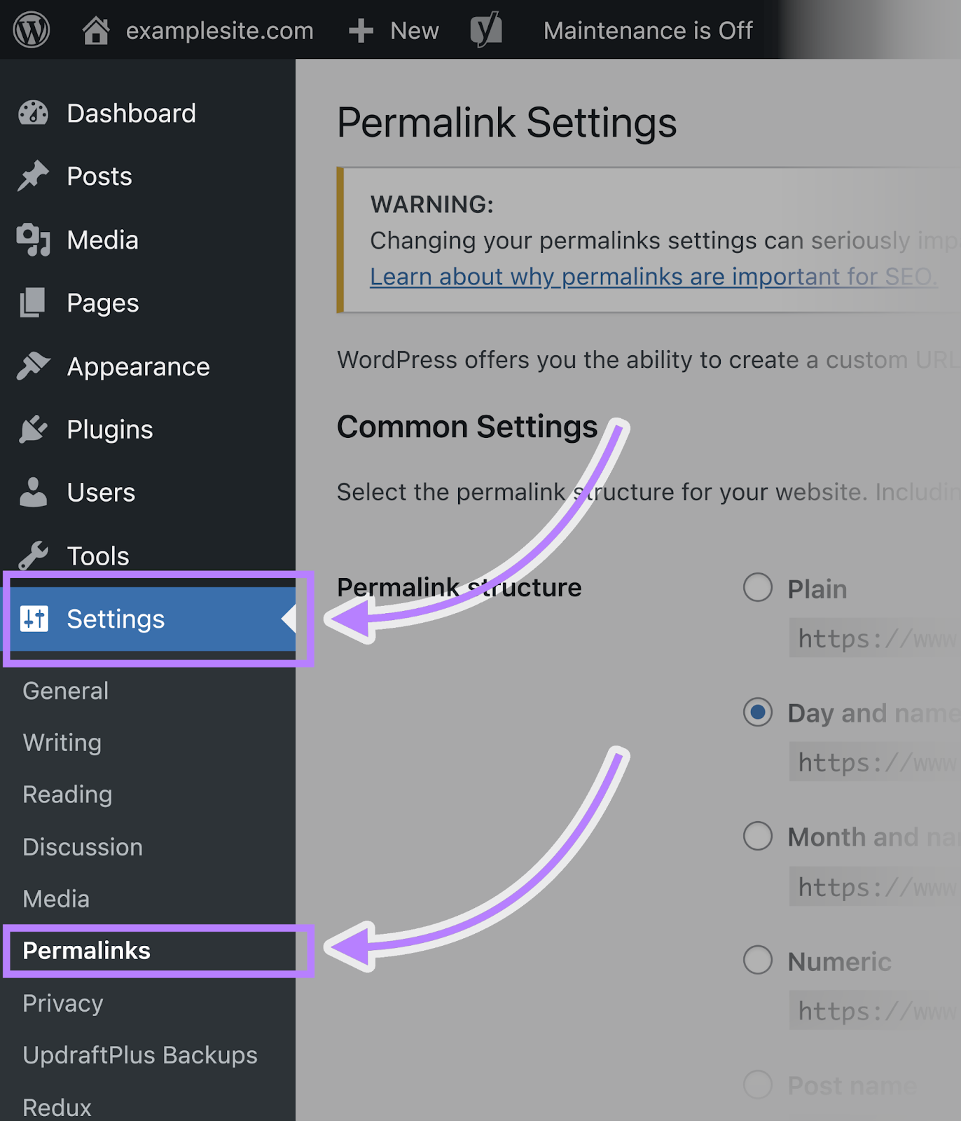 Navigation to Permalinks section