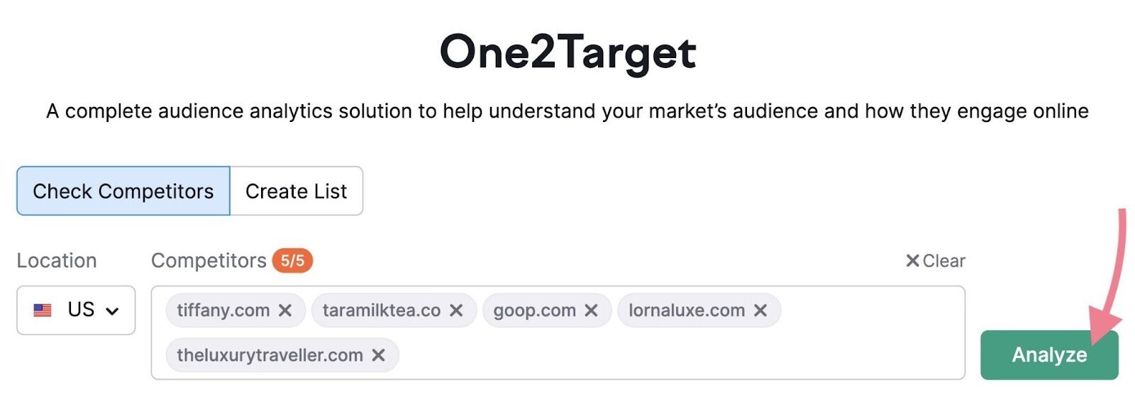 Semrush's One2Target tool