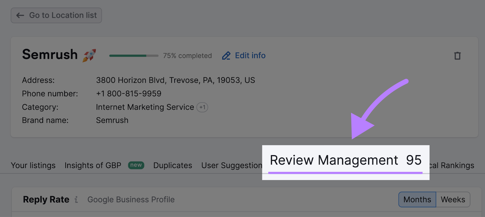 “Review Management” button highlighted