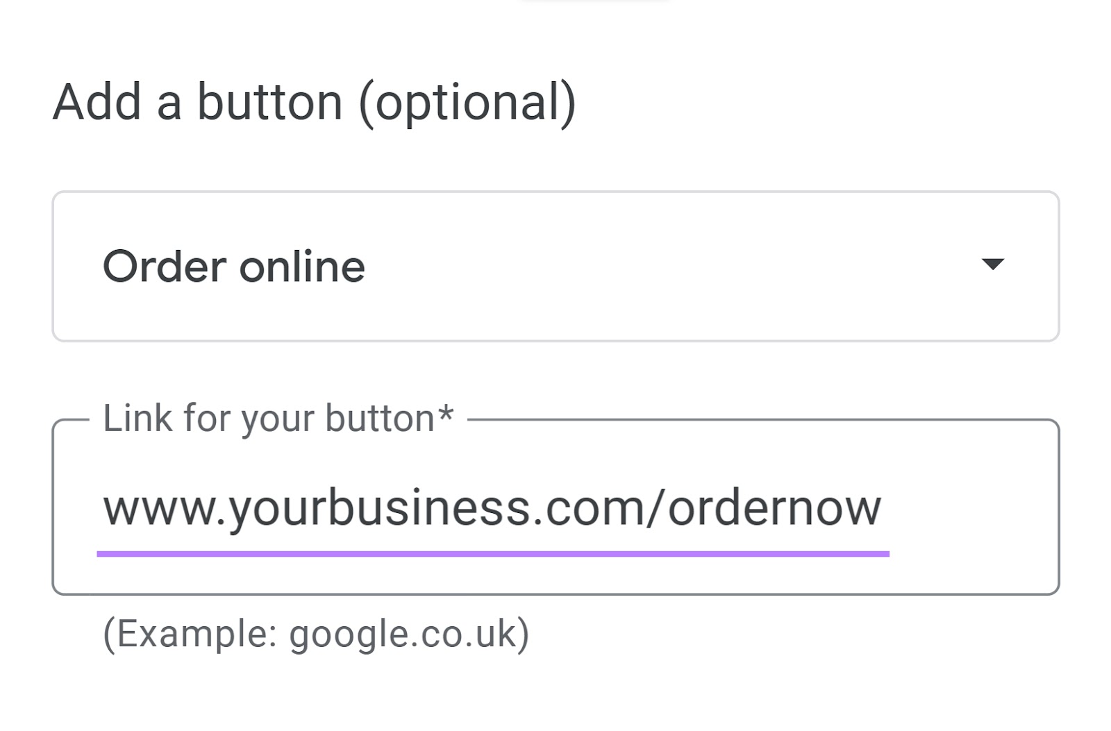"www.yourbusiness.com/ordernow" added under link for your button
