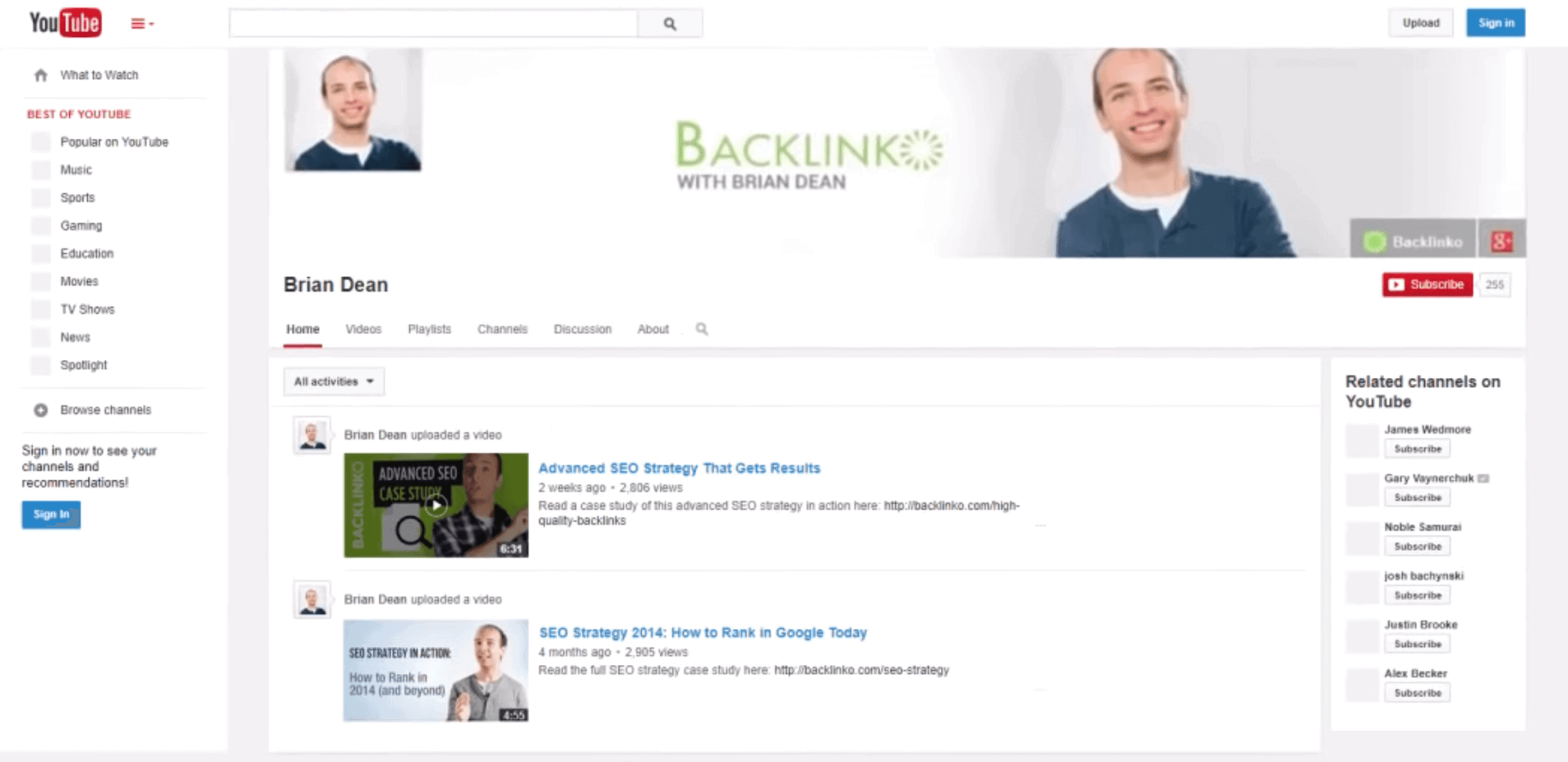 Backlinko - Ancienne chaîne YouTube