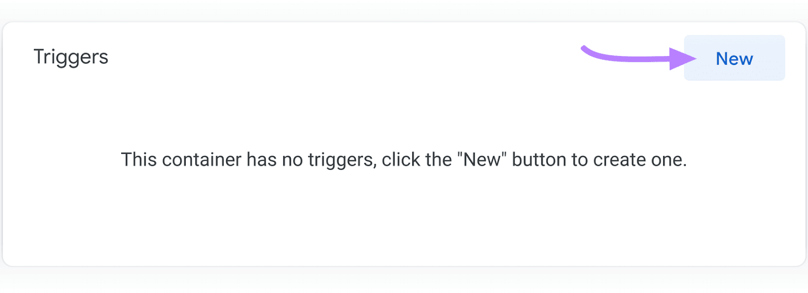 "New" button highlighted under "Triggers" section in GTM