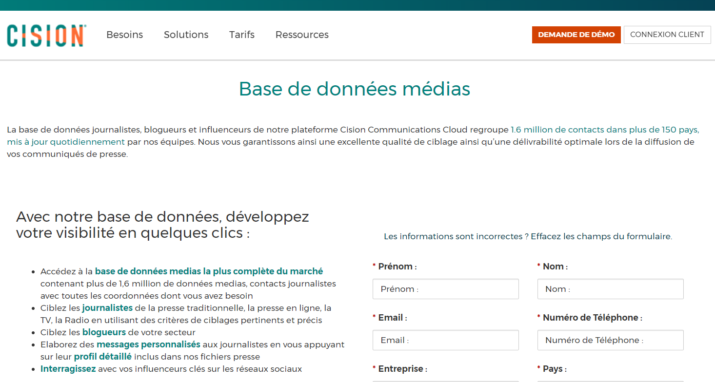 Cision base de données média