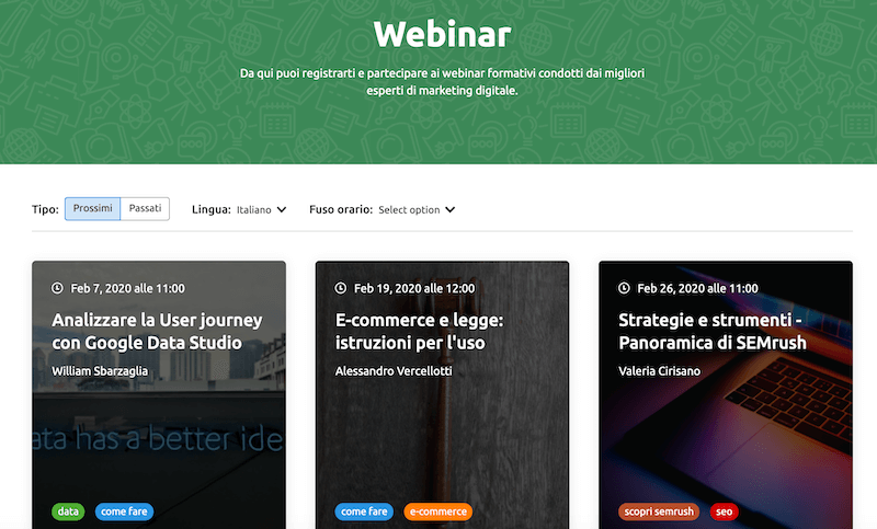 dove trovare gli webinar di semrush
