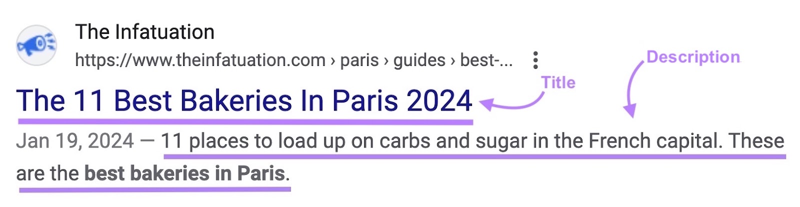 Metadata including a rubric  and statement  highlighted connected  a Google SERP listing.