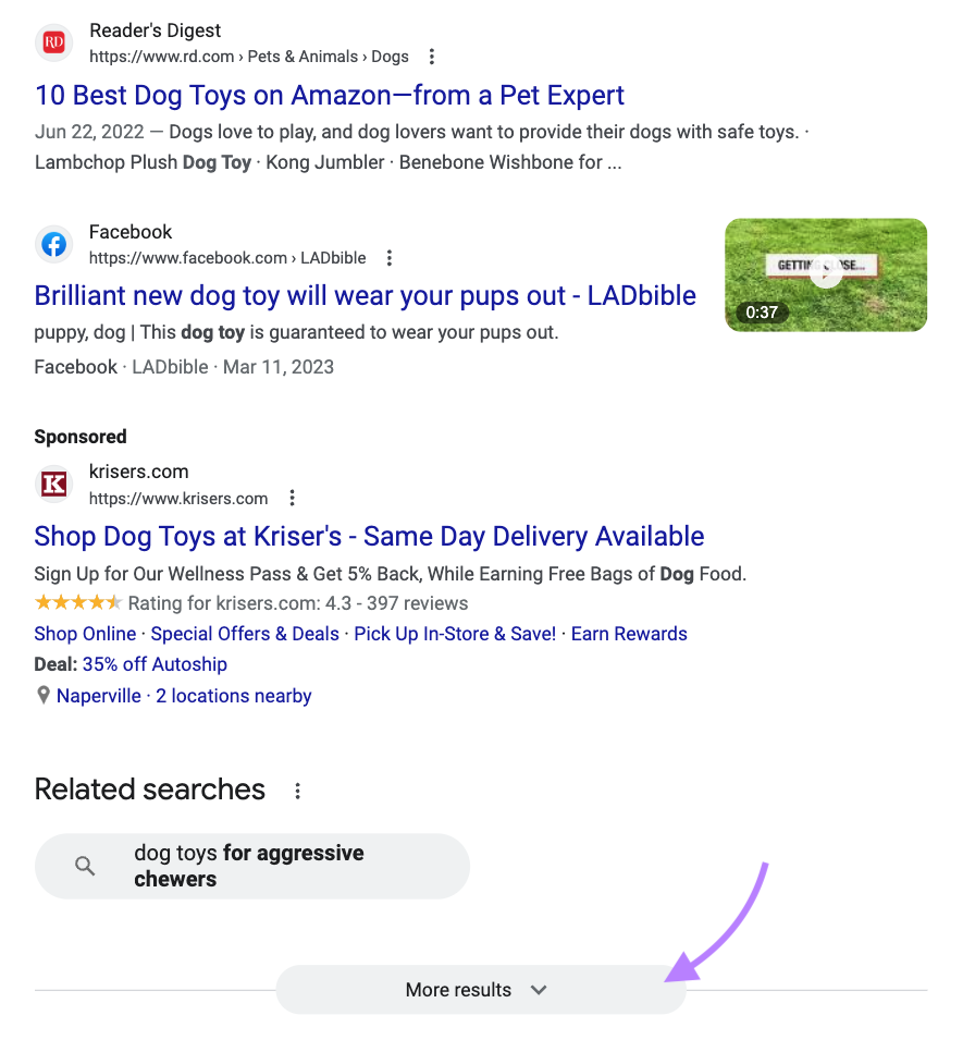 bottom of Google search page with “More results” button