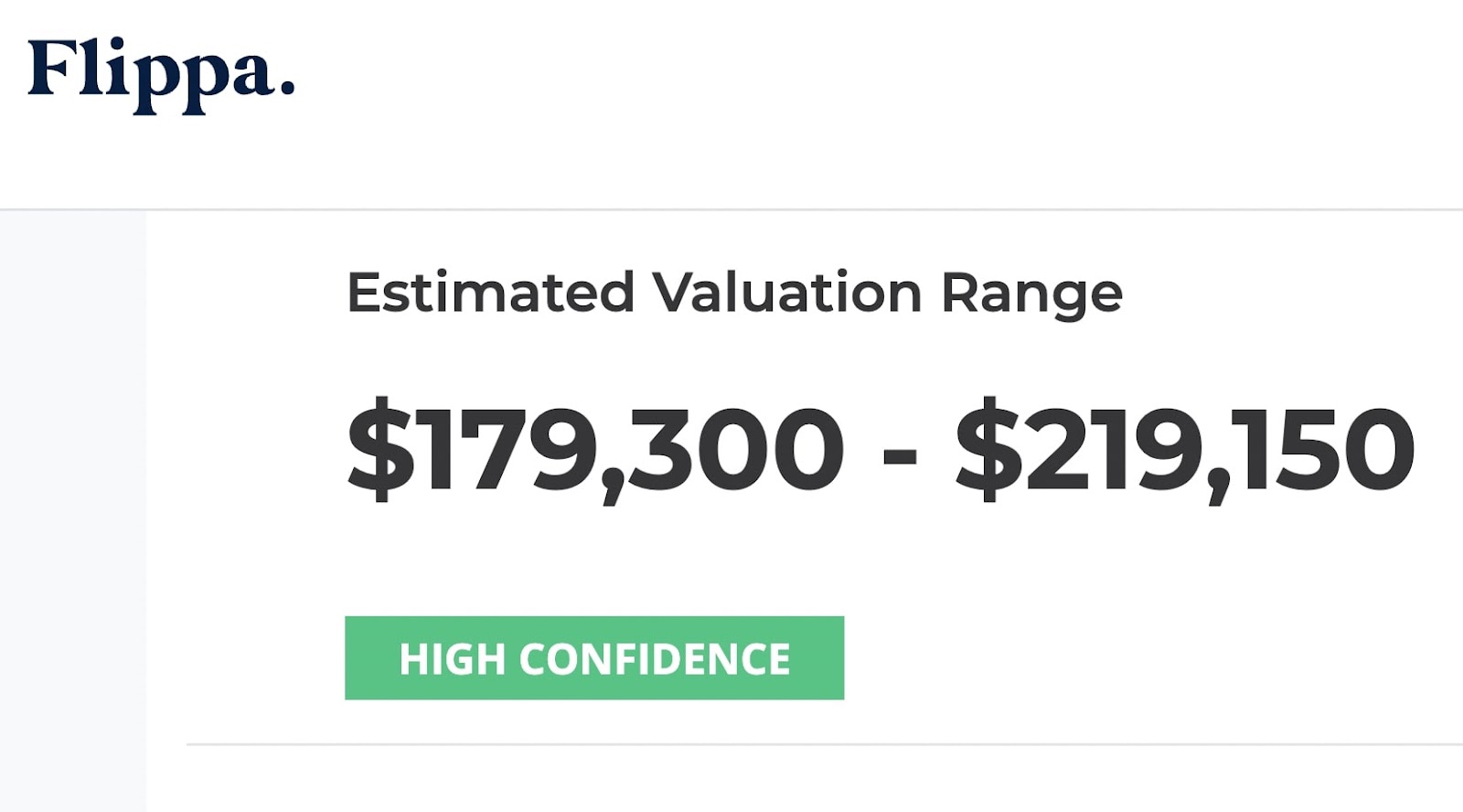 Estimated valuation range on Flippa's homepage