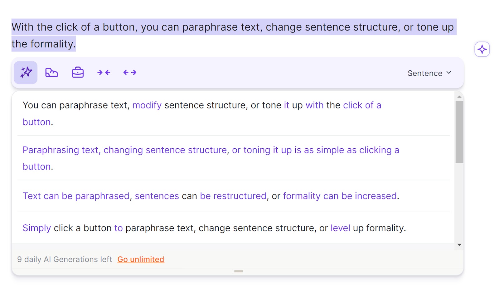 Rephrasing a given sentence with Wordtune
