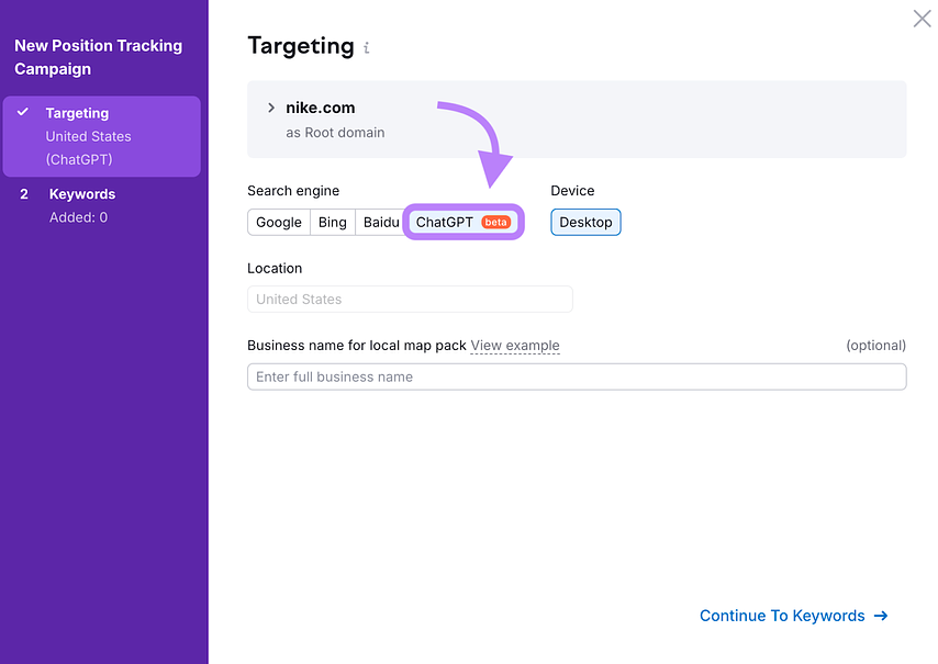ChatGPT option in Position Tracking