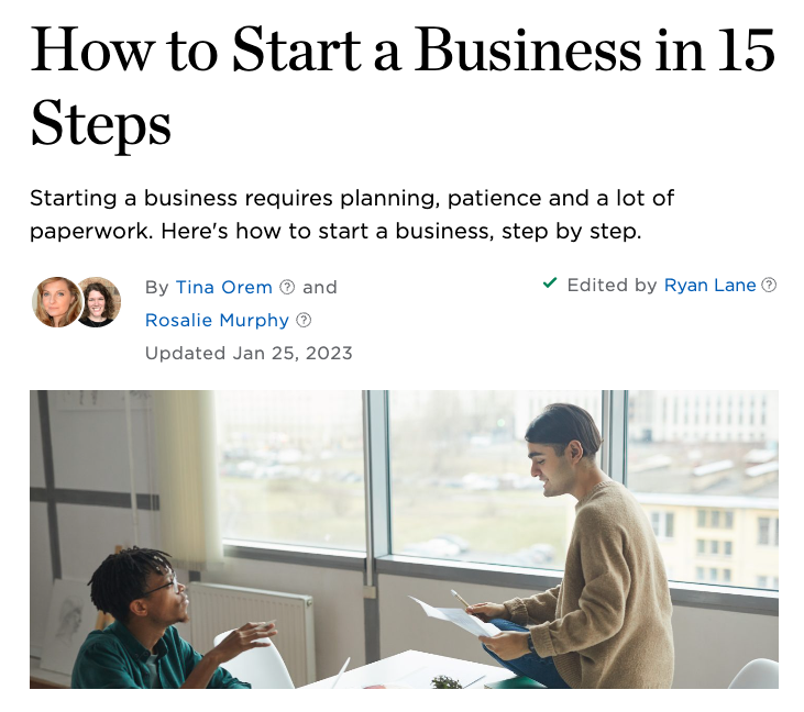 “How to Start a Business in 15 Steps” page by NerdWallet