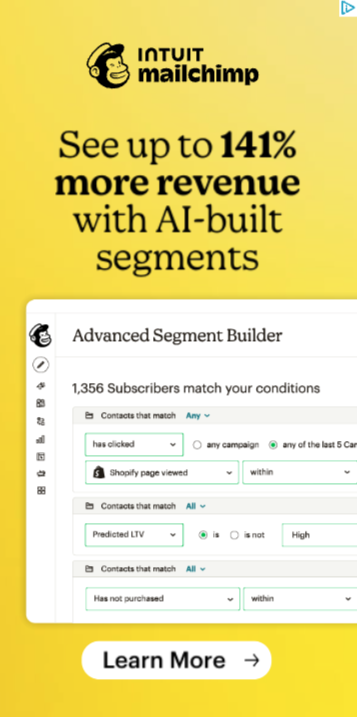 Mailchimp's display ad highlighting AI-built features