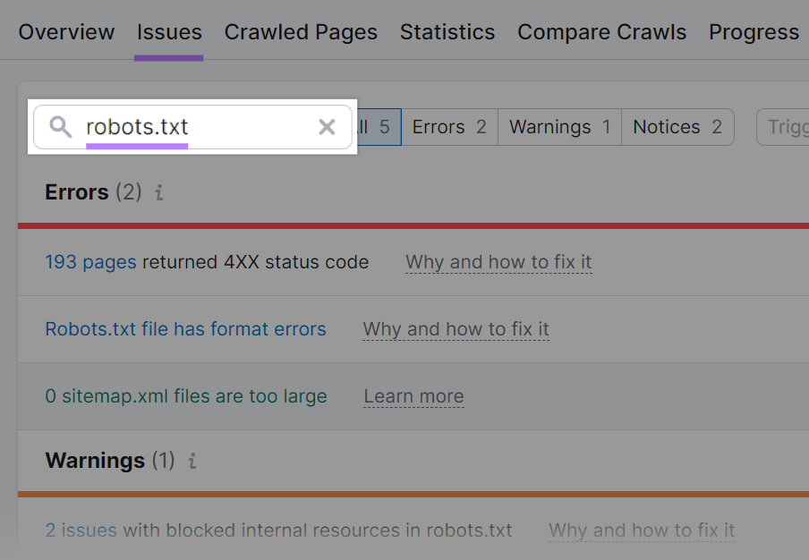 searching for robots.txt issues successful  Site Audit tool