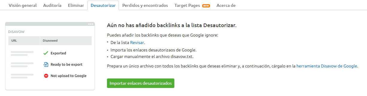 Toxic Backlinks - Desautorizar mensajes