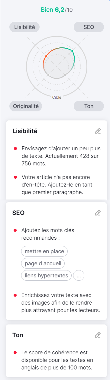 SEO Writing Assistant de Semrush, lisibilité, SEO, ton