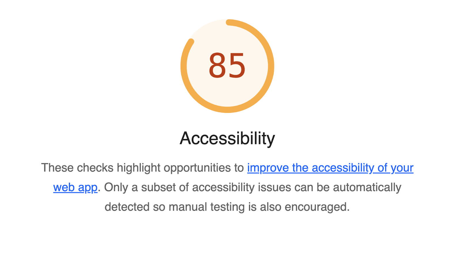 Accessibility test showing 85 in Google Lighthouse
