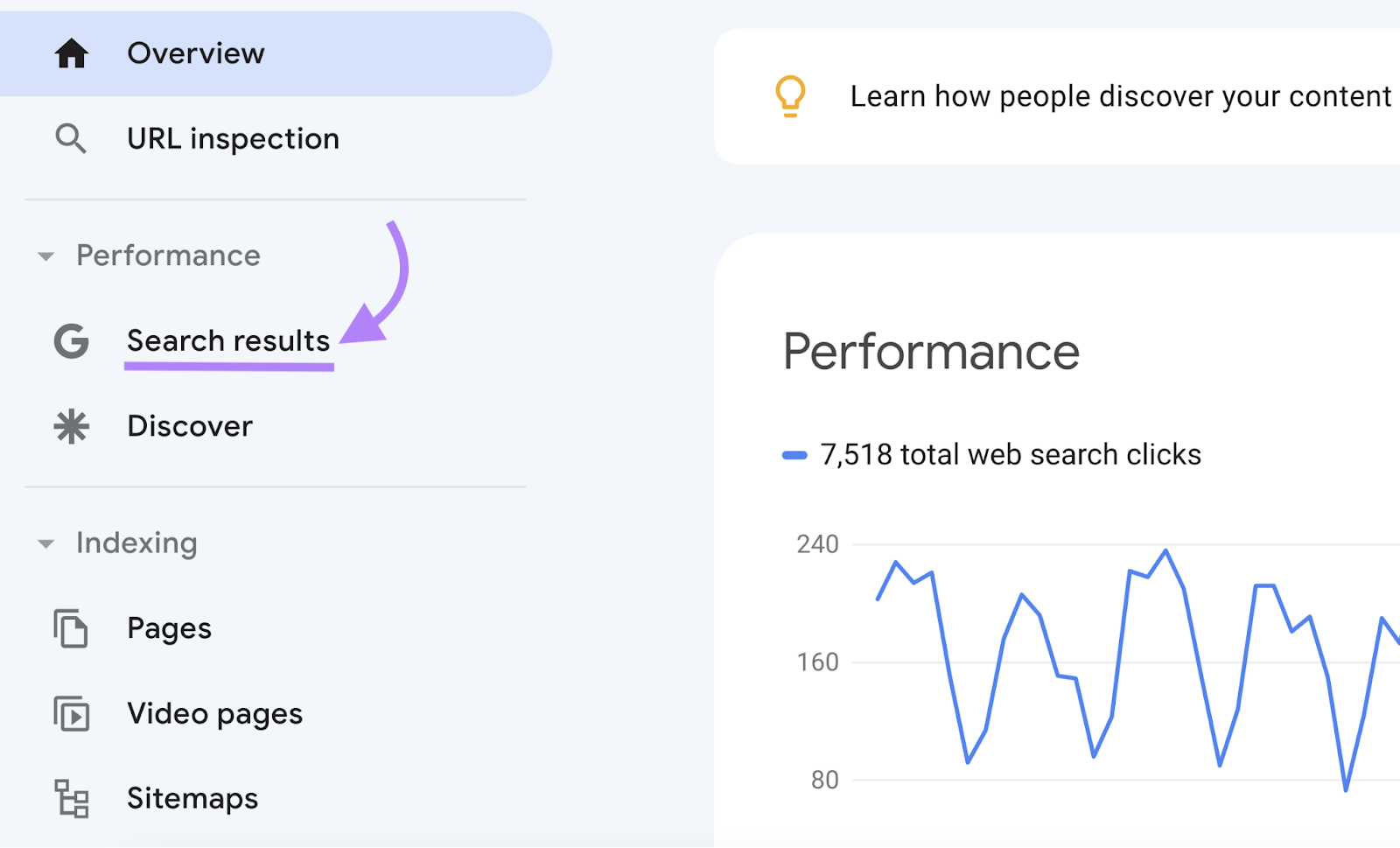 Navigating to "Performance" > "Search results" successful  Google Search Console