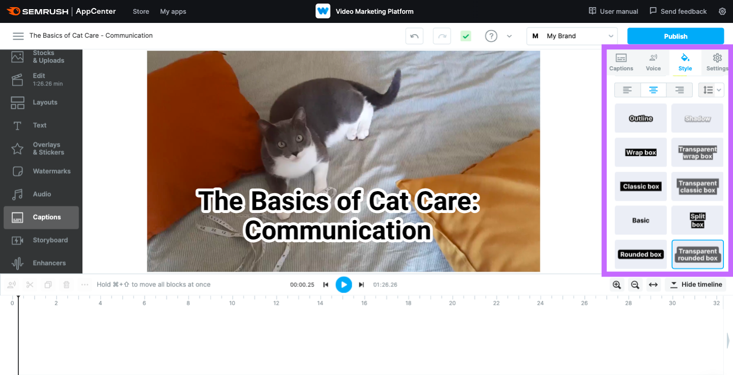A screenshot of the formatting options for the fonts in the Video Marketing Platform.