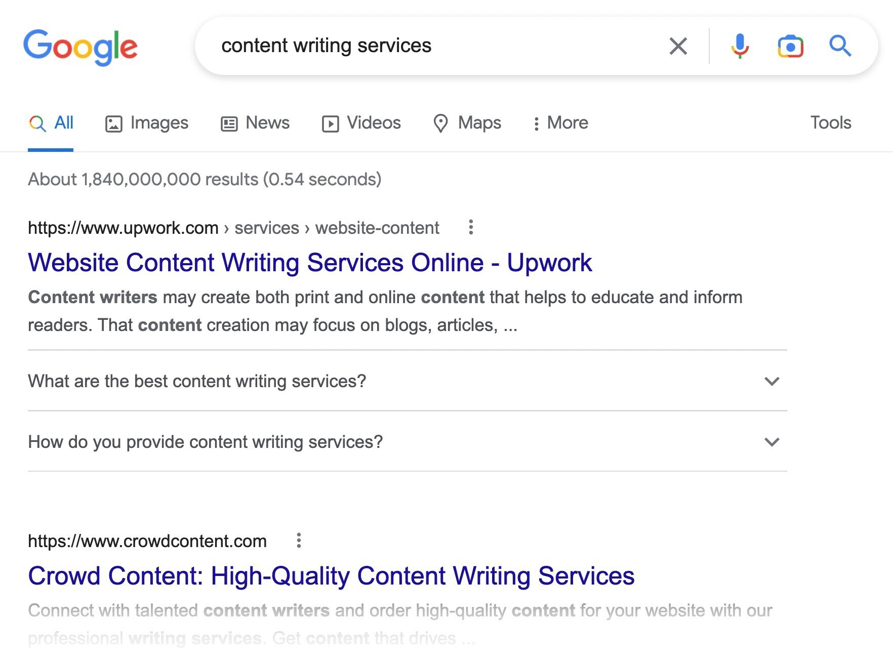 content writing services SERP