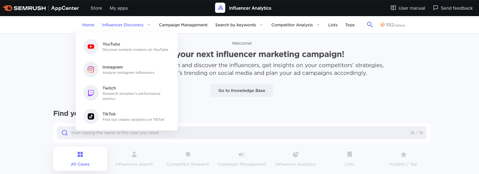Influencers Discovery tab in the app