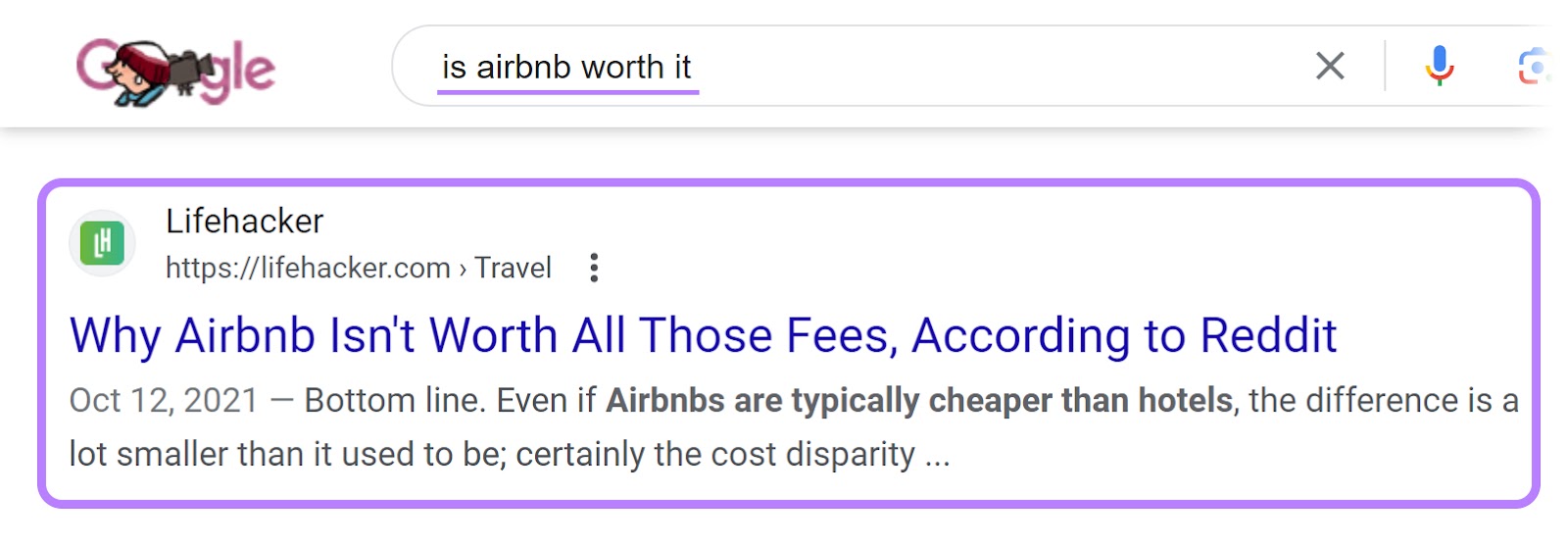 Airbnb's article on Google SERP for “is airbnb worth it" query