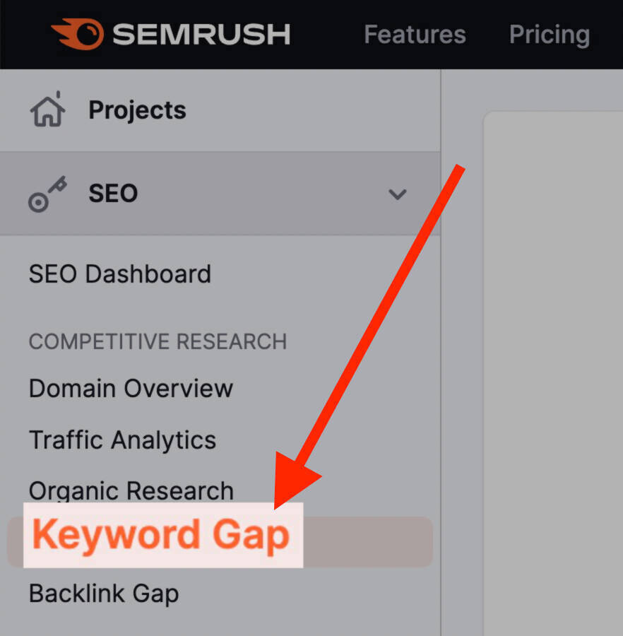 keyword gap tool sidebar