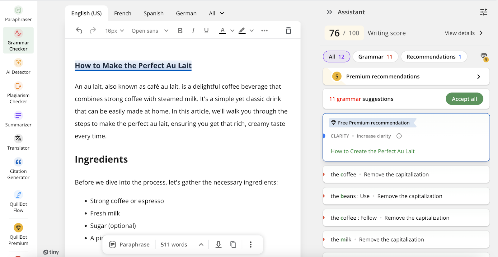 ai copywriting grammar cheque  shows a penning  people     and suggestions