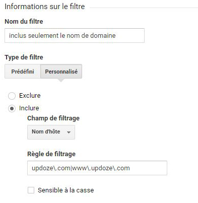 configuration filtre google analytics indicateurs clés de perfomance