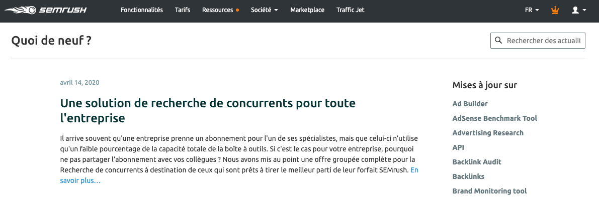 Les news de SEMrush