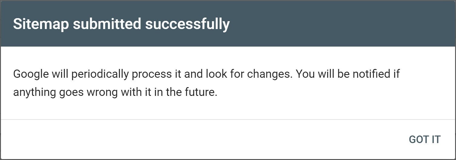 "Sitemap submitted successfully" message in GSC