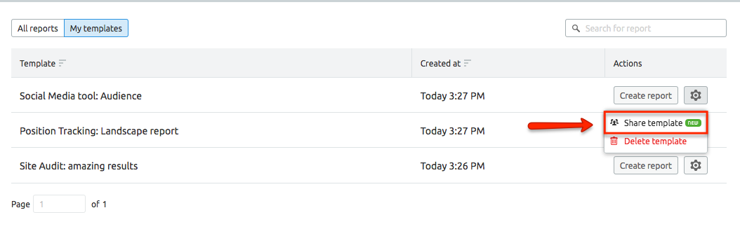 Share created templates in My Reports