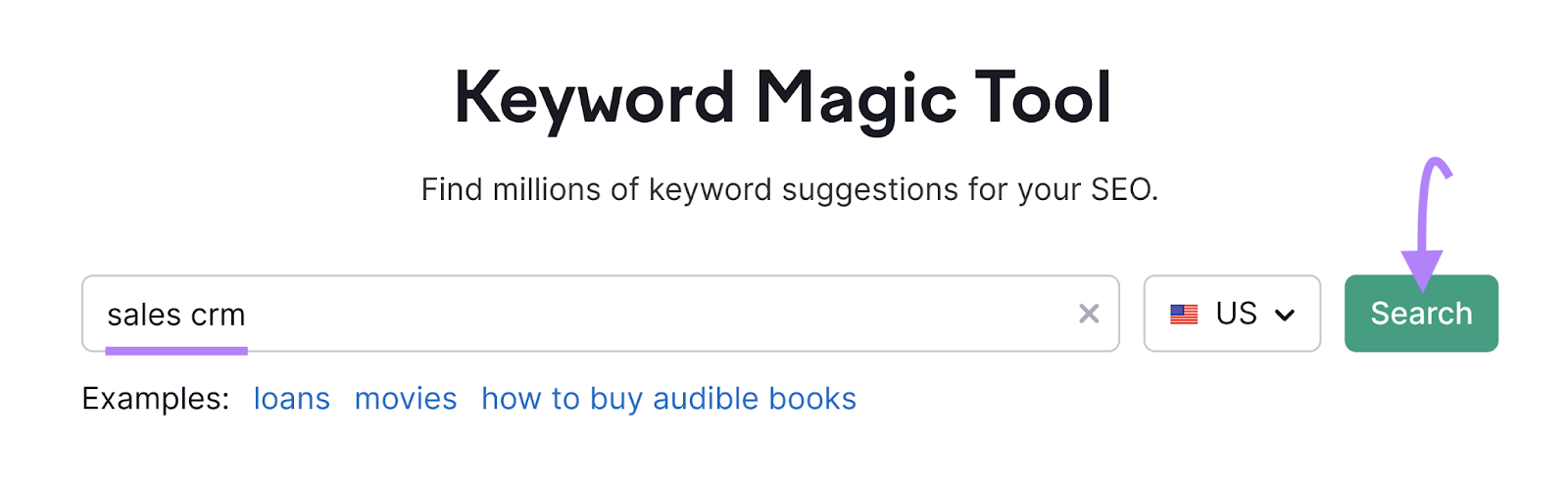 "sales crm" entered into the Keyword Magic Tool search bar