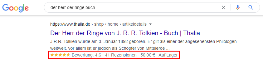 Screenshot: Suchergebnis mit Rezensionen