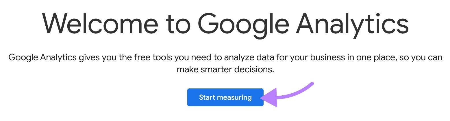 "Welcome to Google Analytics" page