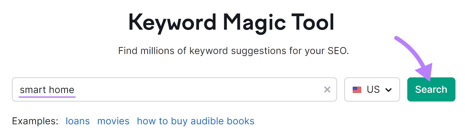 "smart home" entered into the Keyword Magic Tool search bar