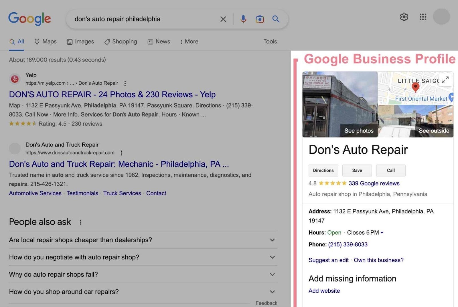 Google Business Profile for auto repair shop