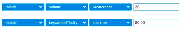 Volume and keyword difficulty filters in SEMrush Keyword Positions report