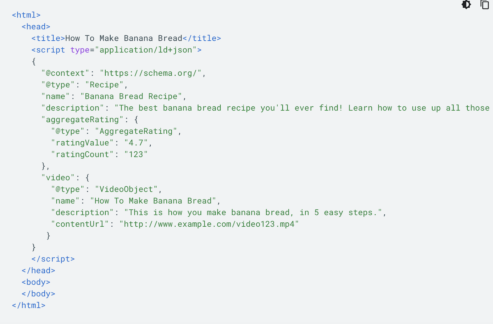example of structured data code for a recipe schema