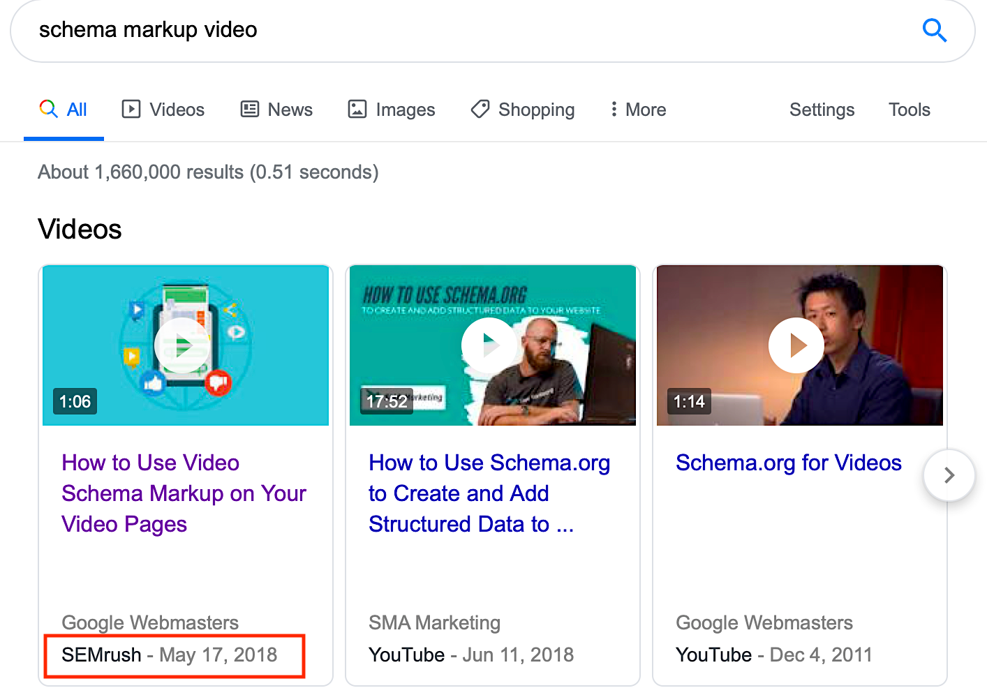 How schema works with video in Google search results pages