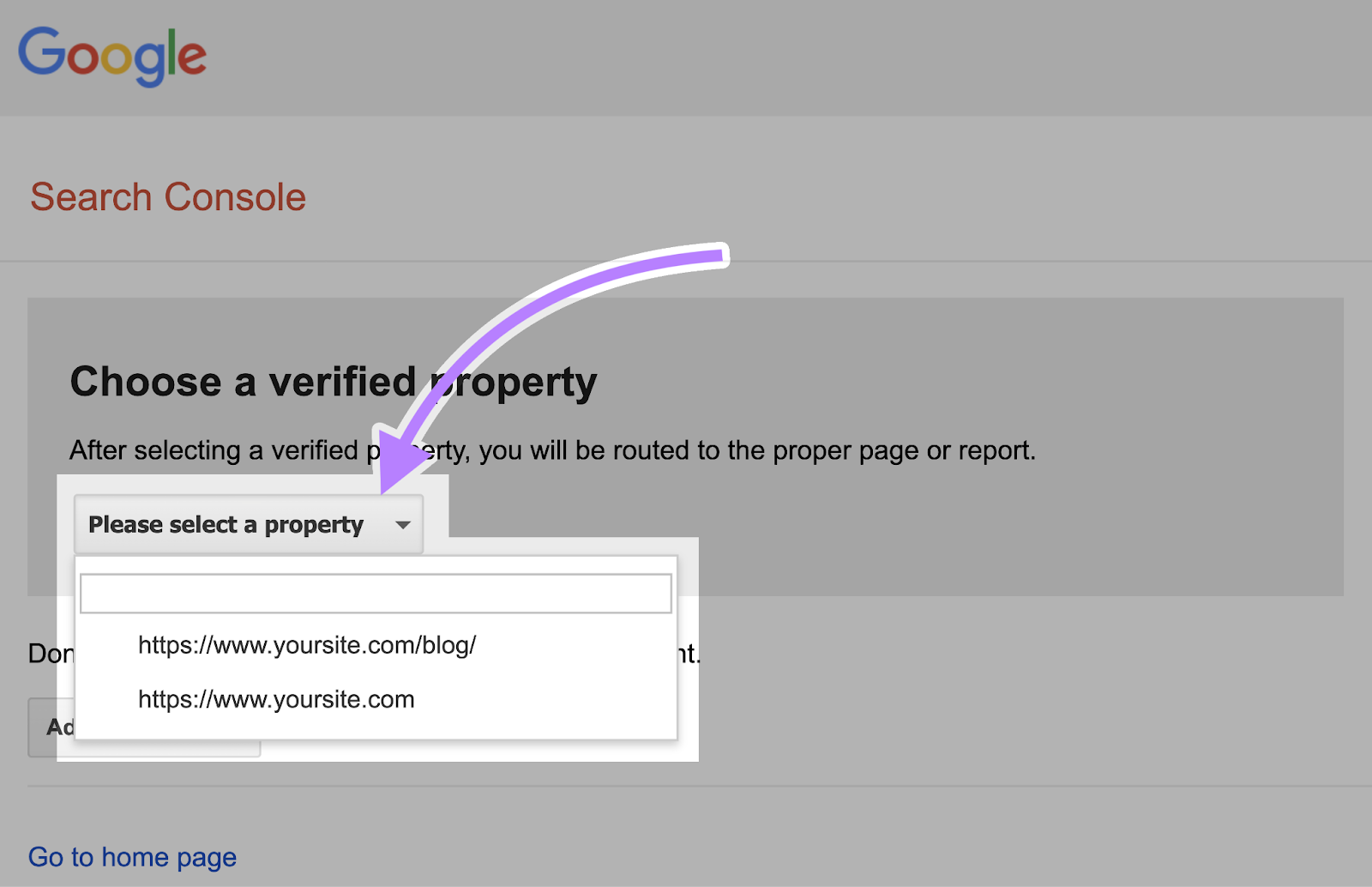 Select property from the drop-down list
