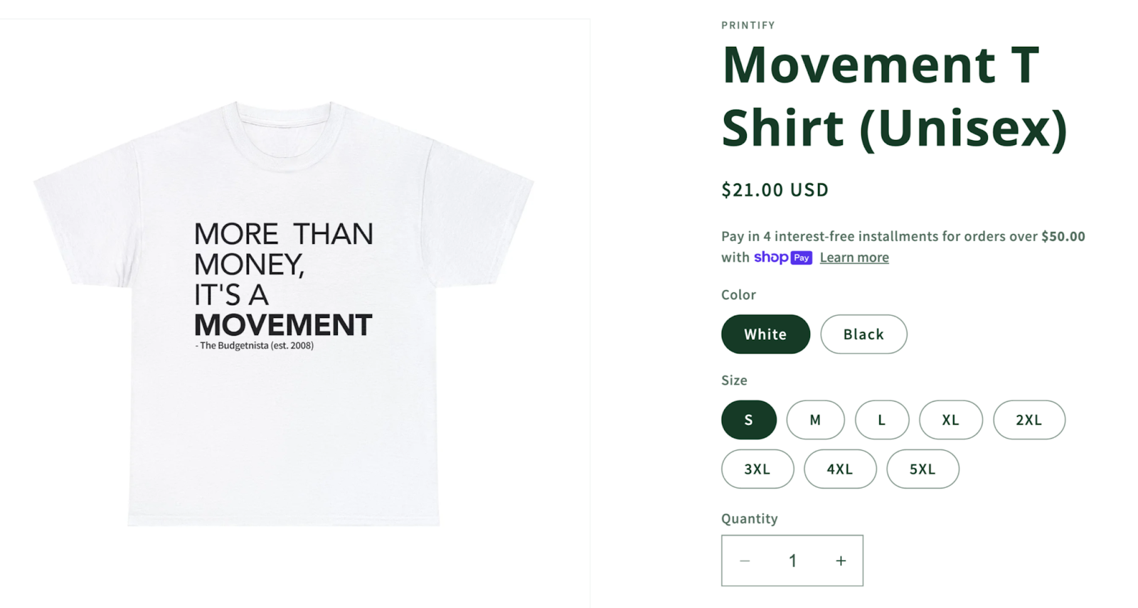 tshirt with a blog's slogan, product page