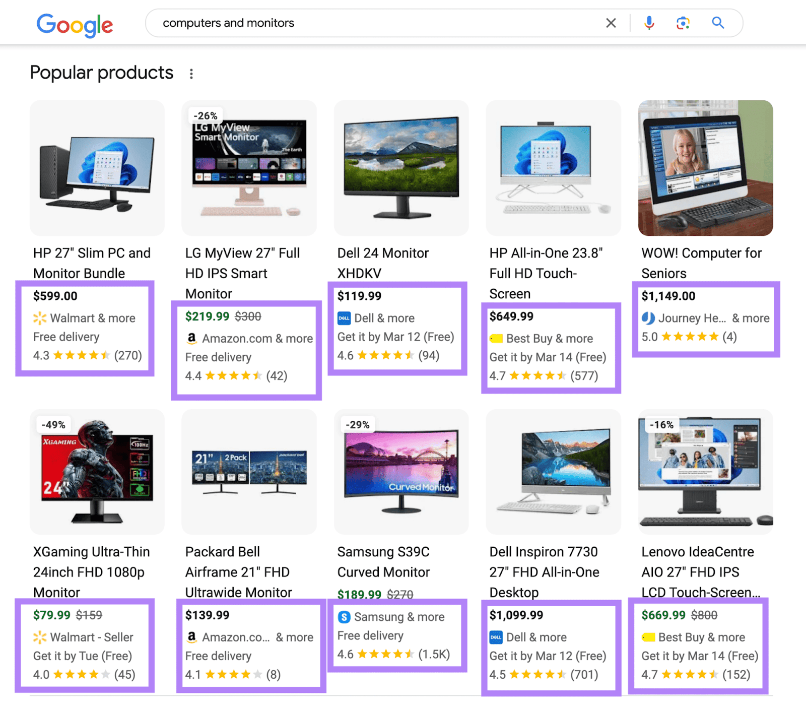 Products with more information listed in Google search results