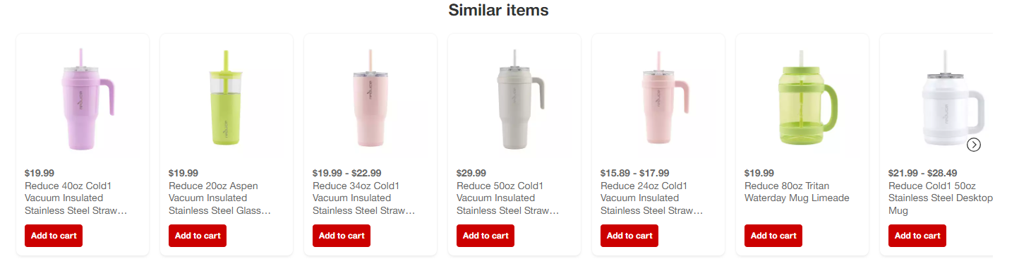 "Similar items" section on an ecommerce website