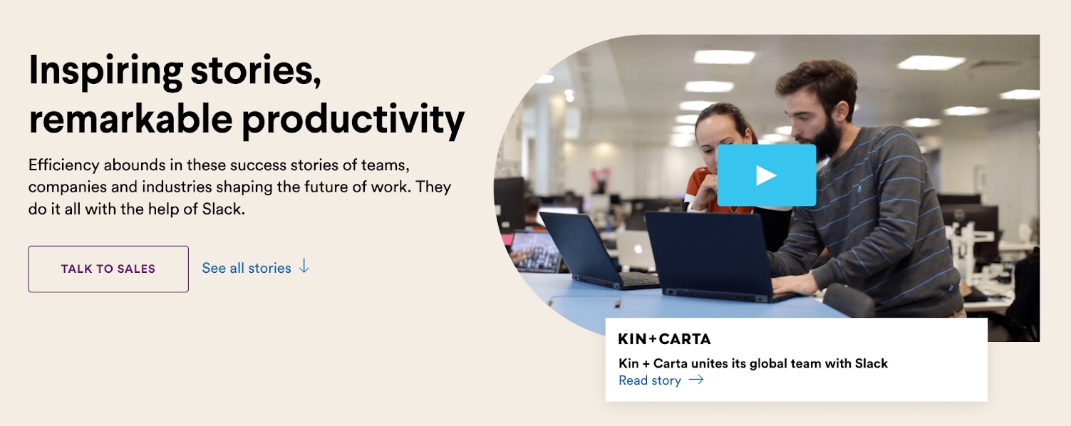 Slack's customer stories page