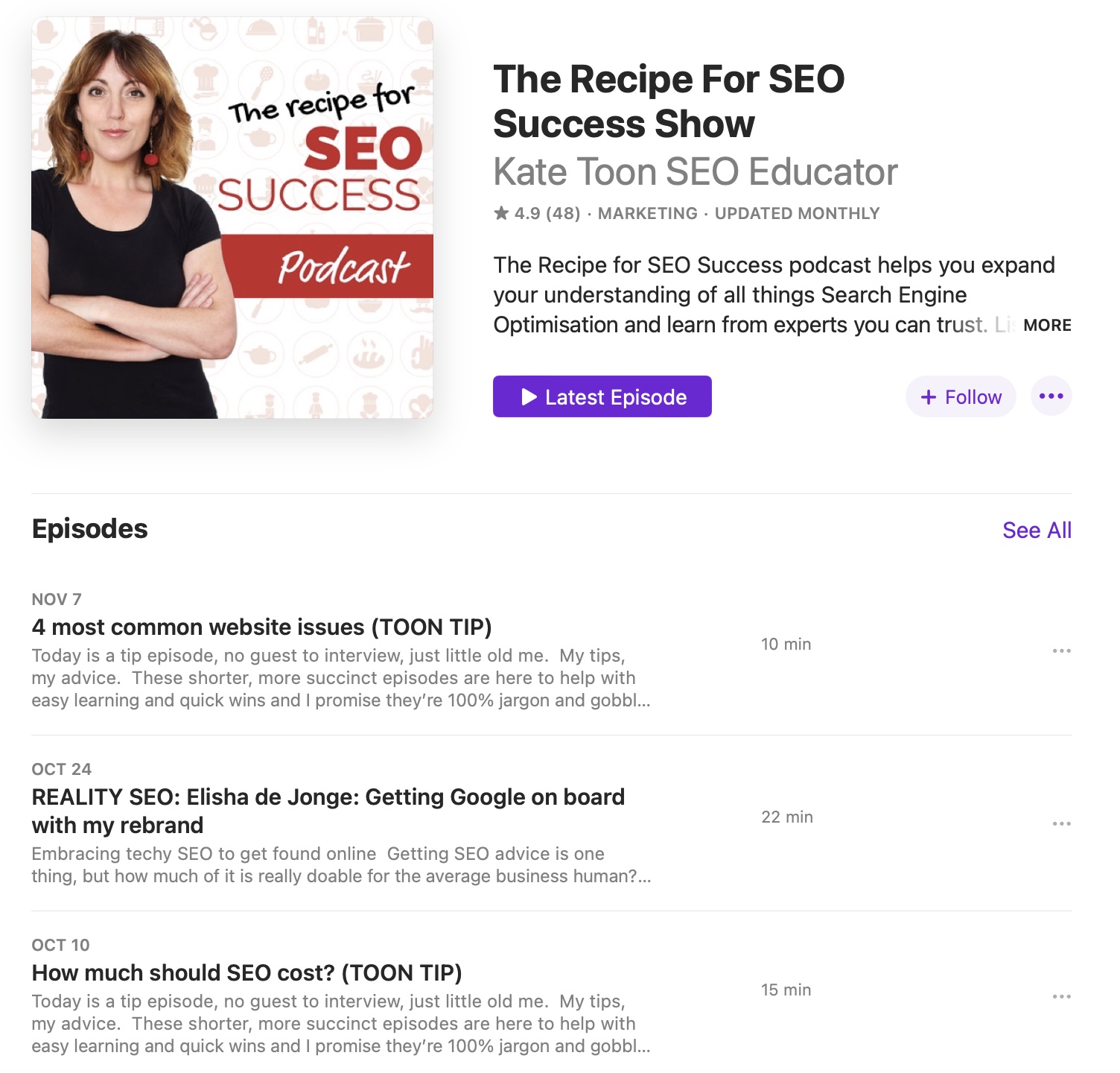 The Recipe for SEO Success Show page